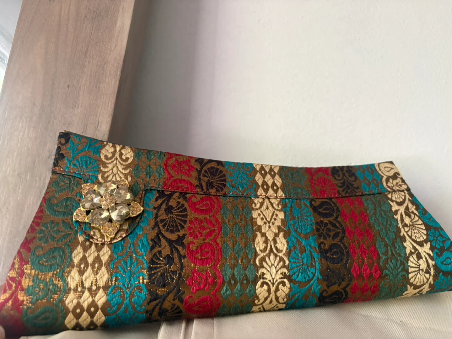 Embroidered Clutch with Jewel Embellishment - photo 2