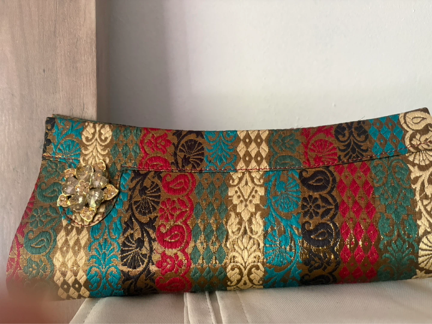 Embroidered Clutch with Jewel Embellishment