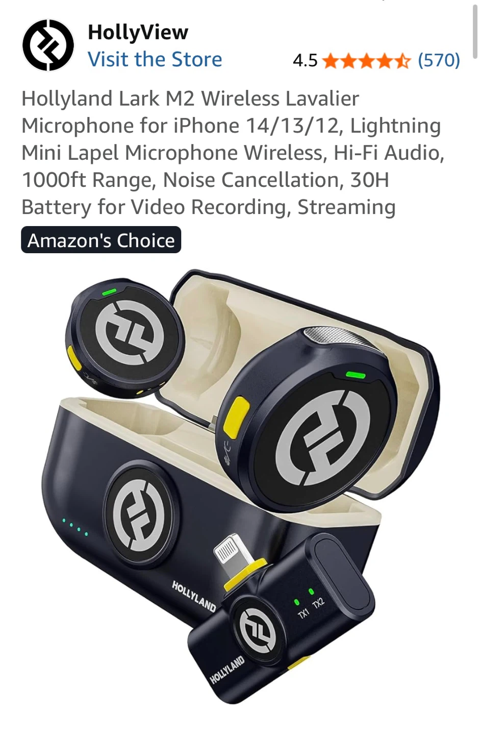 Hollyland Lark M2 Wireless Lavalier Microphone for iPhone