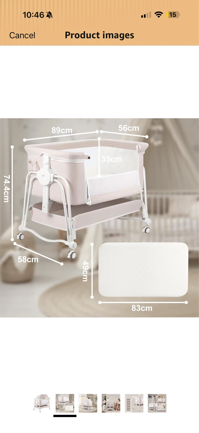 suihuooo 4-in-1 Bassinet Bedside Sleeper, Rocking Crib, Cream - photo 5