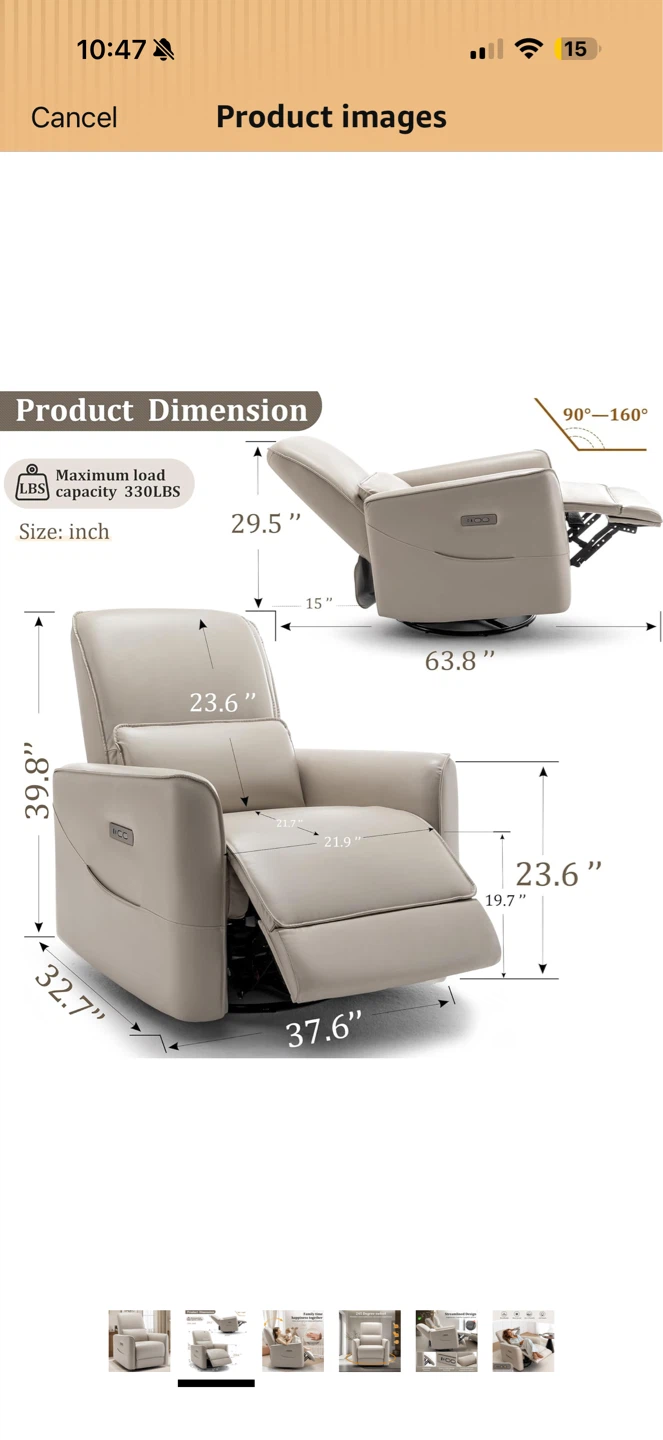 Cream Faux Leather Recliner Chair - photo 3