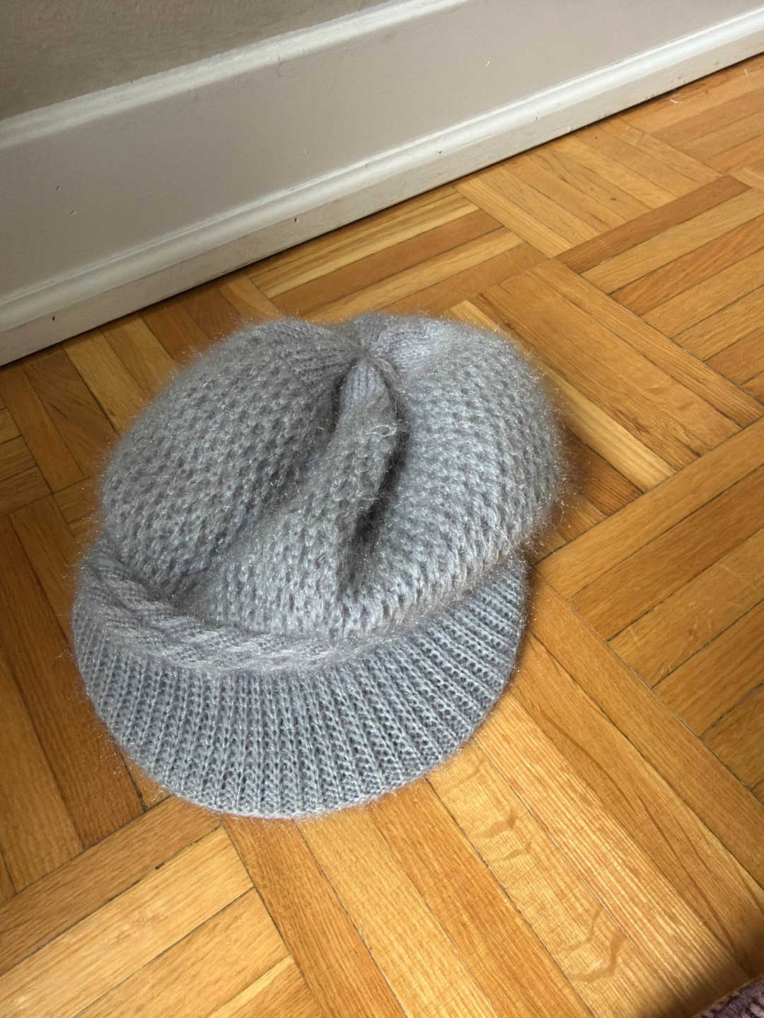 Grey Knit Beanie with Faux Fur Lining