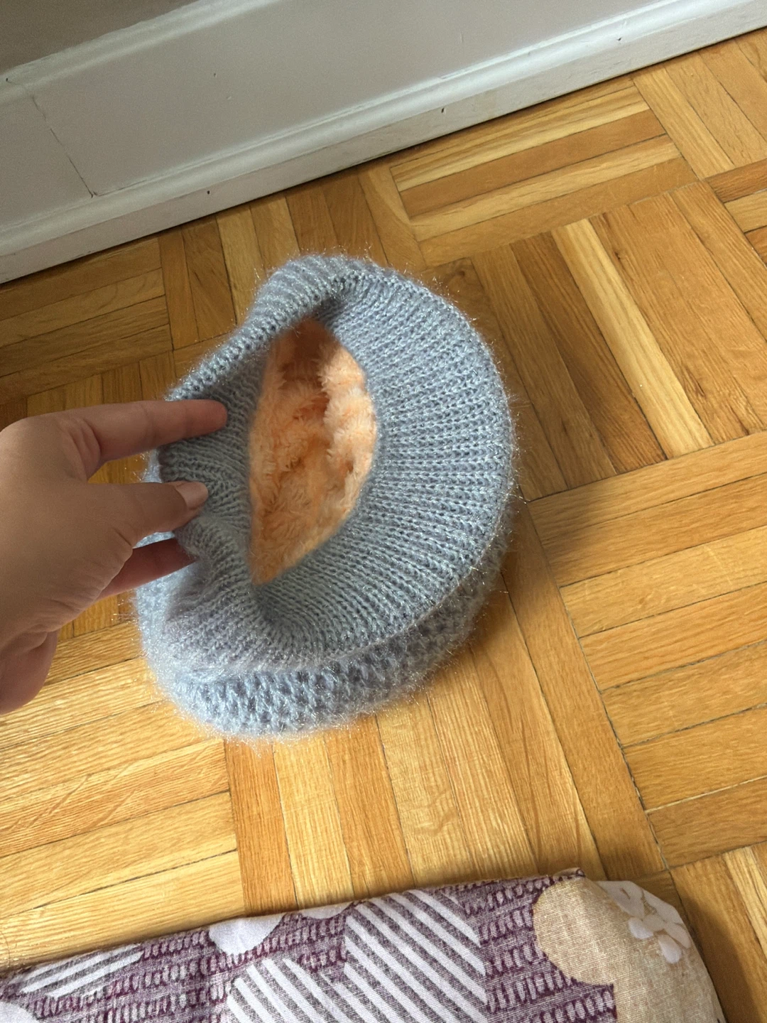 Grey Knit Beanie with Faux Fur Lining - photo 3