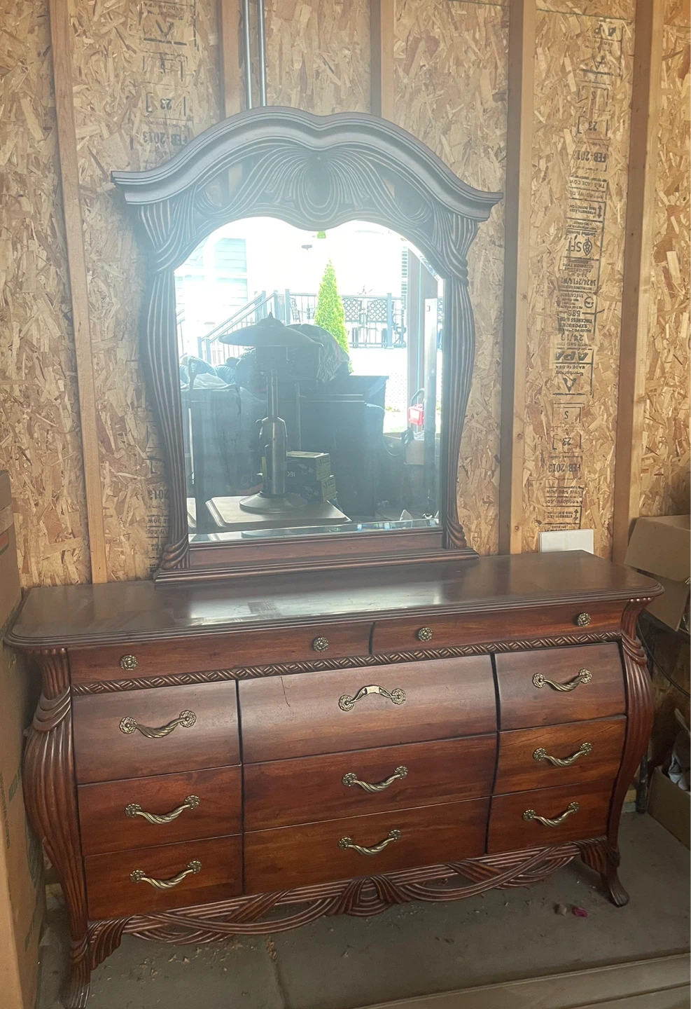 Vintage Wooden Dresser with Mirror