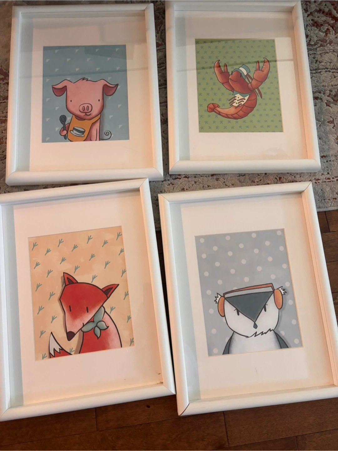 Set of 4 Framed Whimsical Animal Prints