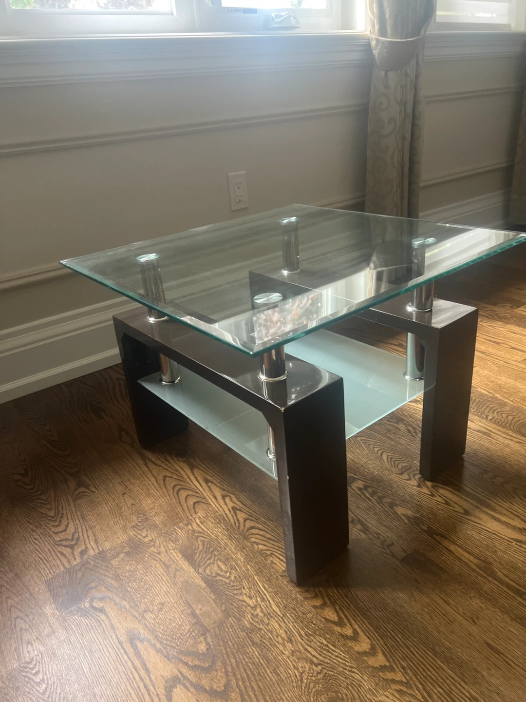 Glass and Dark Wood Coffee Table