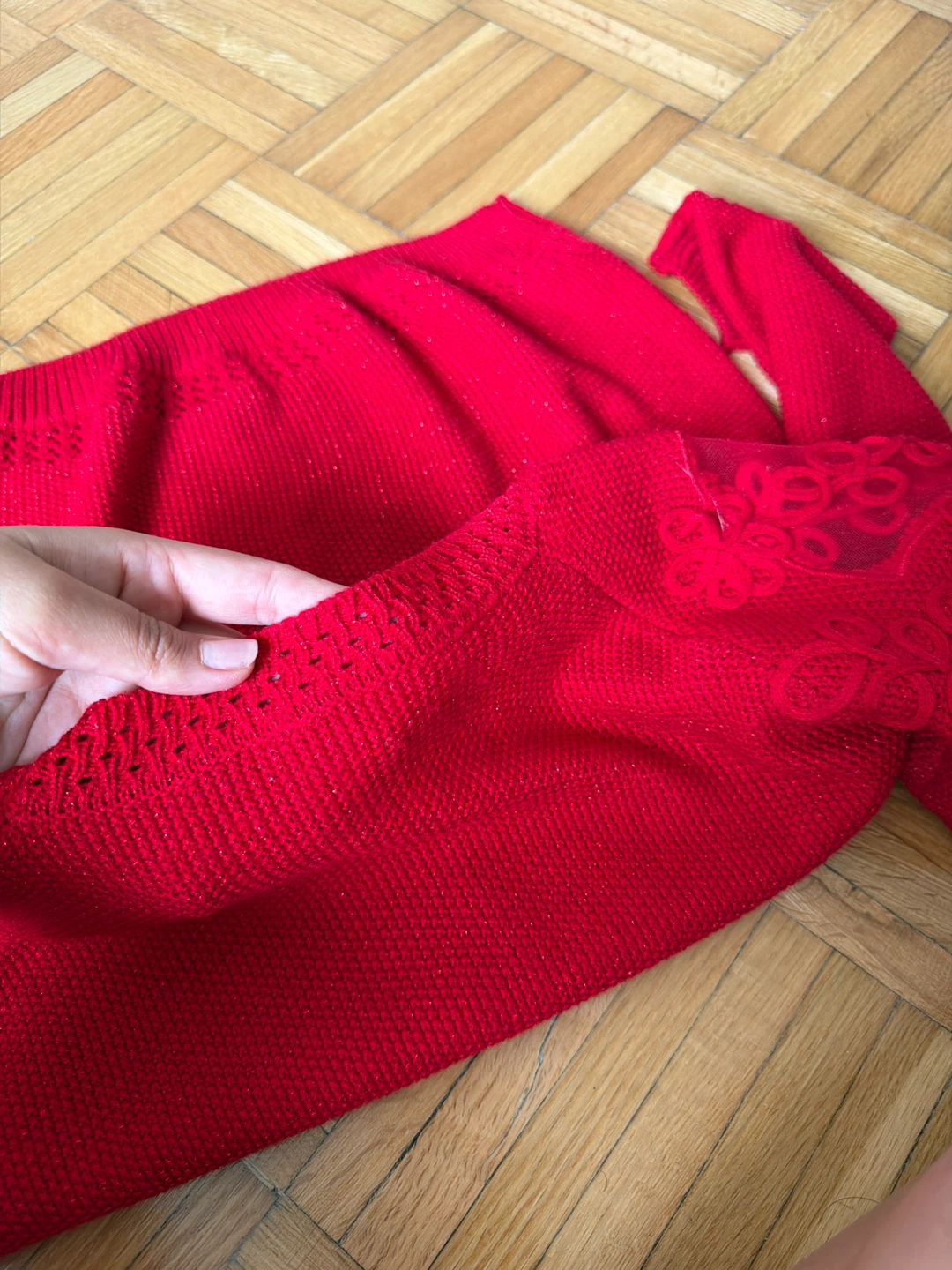 Red Sweater with Lace Detail - photo 5