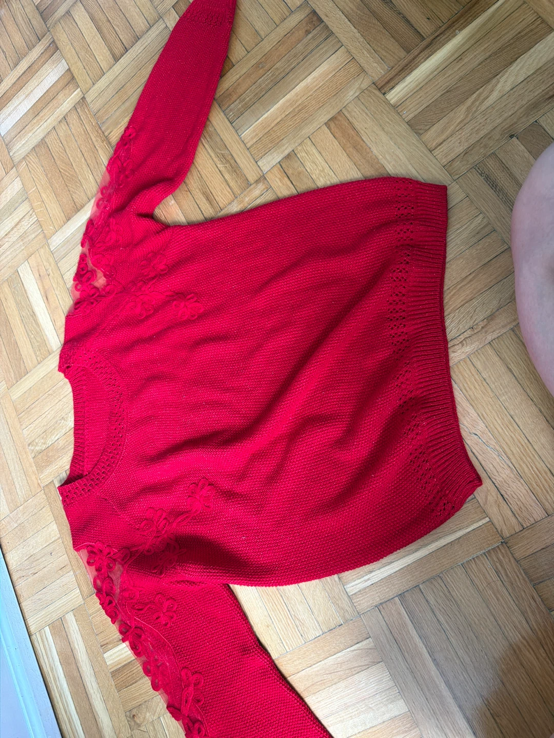 Red Sweater with Lace Detail