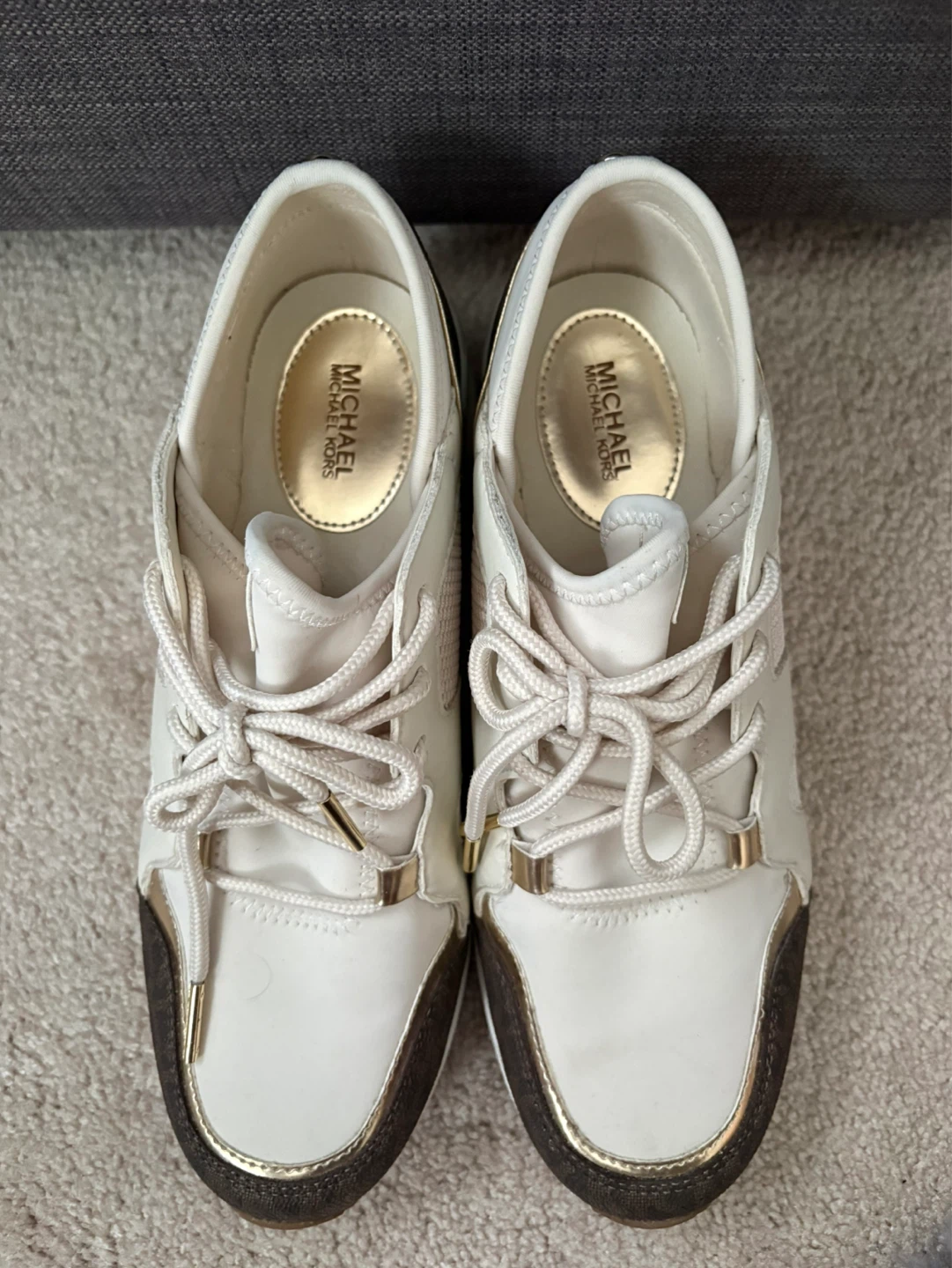 WORN ONCE - Michael Kors Women's Sneakers - White/Brown MK Logo - photo 4
