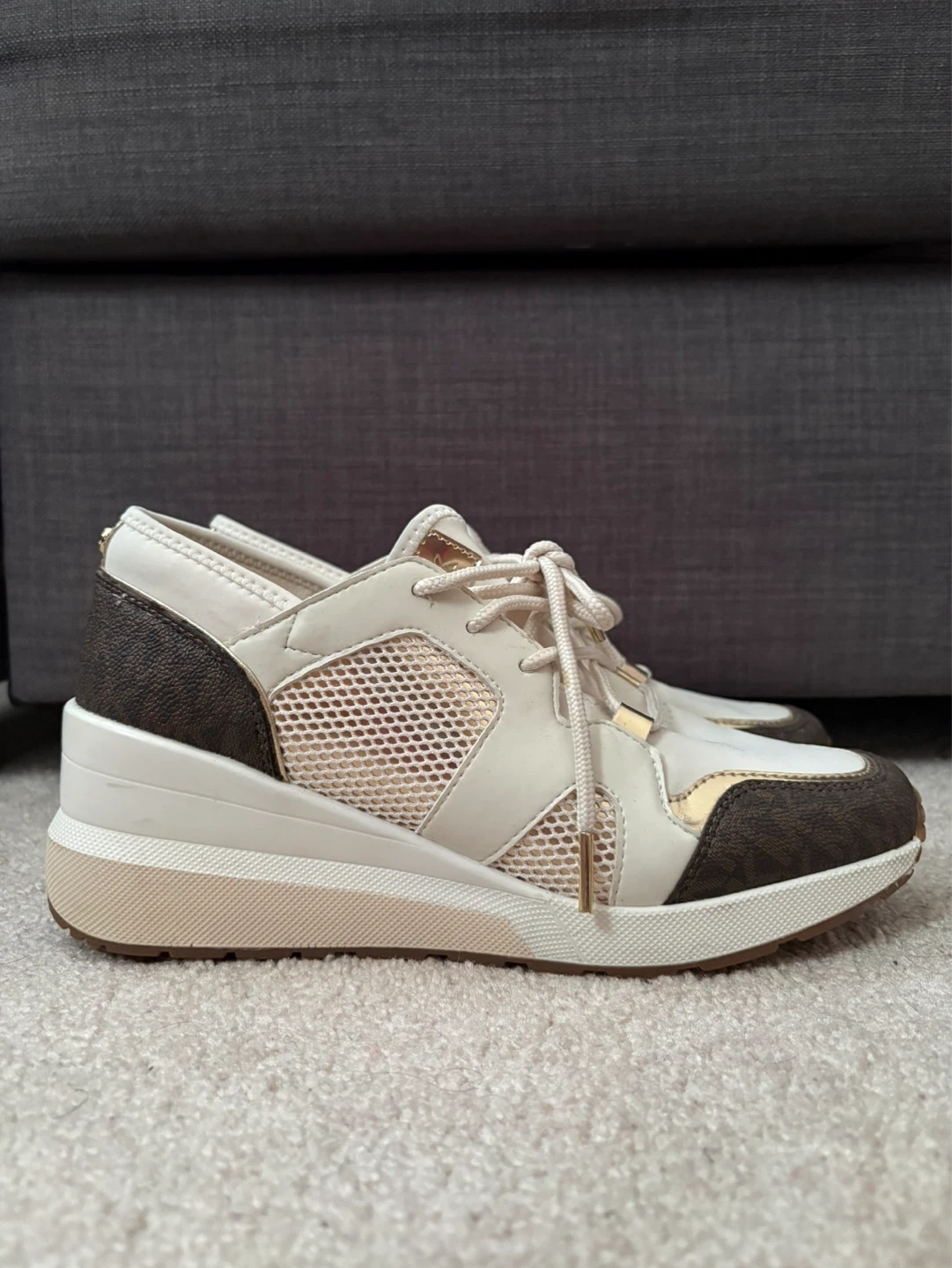 WORN ONCE - Michael Kors Women's Sneakers - White/Brown MK Logo