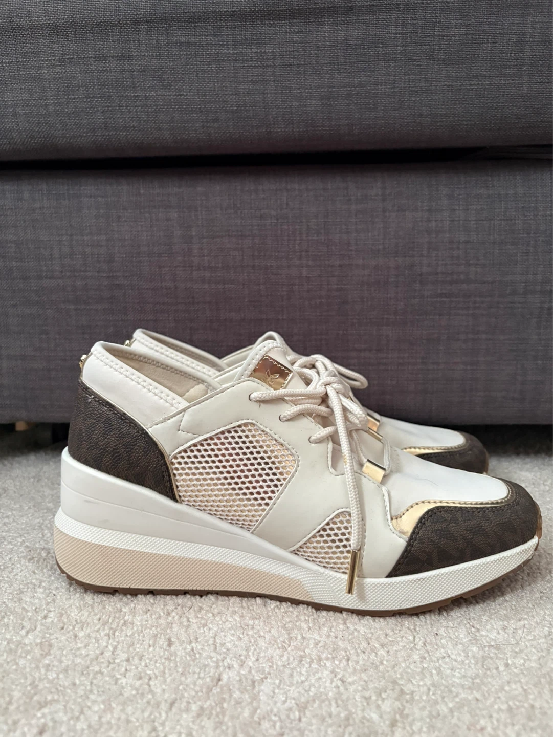 WORN ONCE - Michael Kors Women's Sneakers - White/Brown MK Logo - photo 2