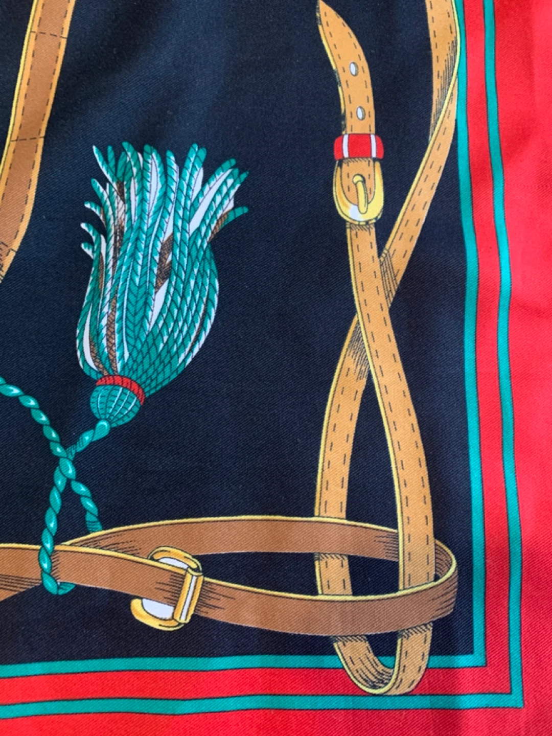 Vintage French Black Scarf with Equestrian Print - photo 3