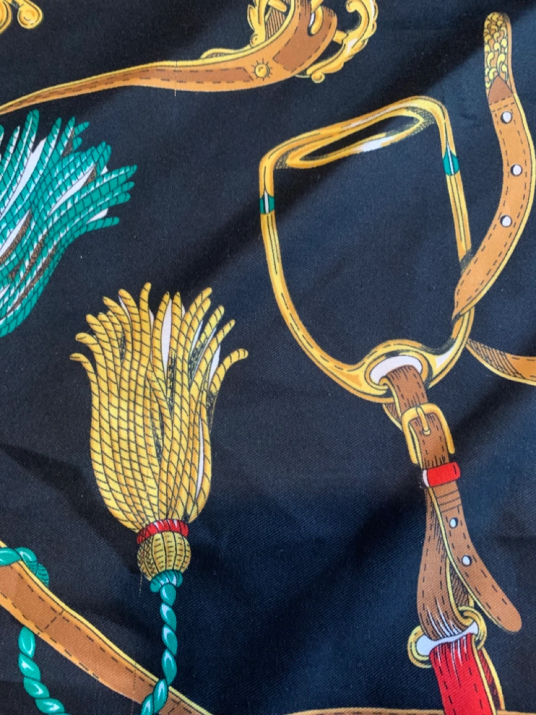 Vintage French Black Scarf with Equestrian Print - photo 4