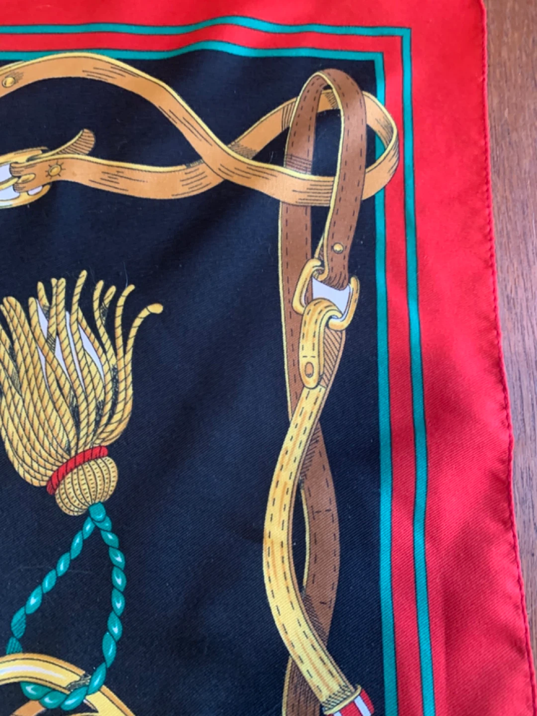 Vintage French Black Scarf with Equestrian Print - photo 5
