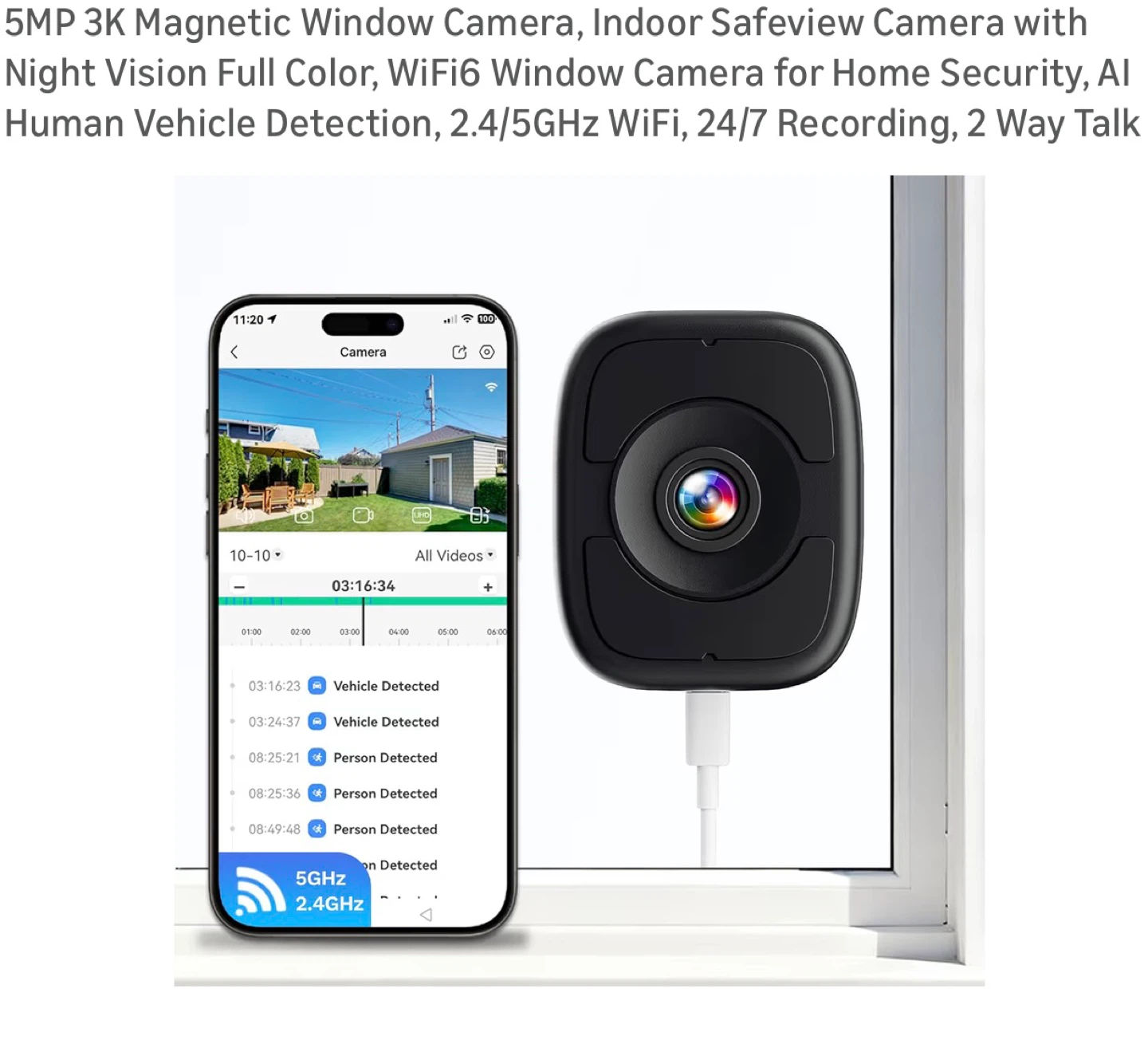 LongPlus 5MP 3K Magnetic Window Camera N3