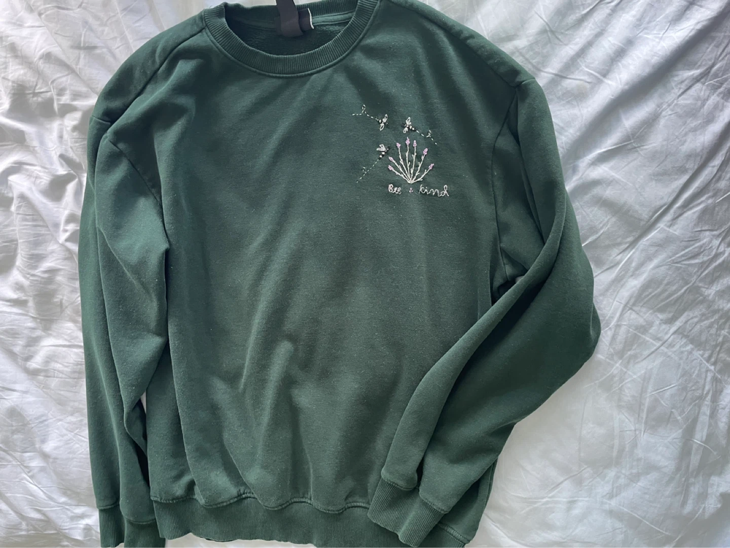 Green Crewneck Sweatshirt with Bee Kind Embroidery