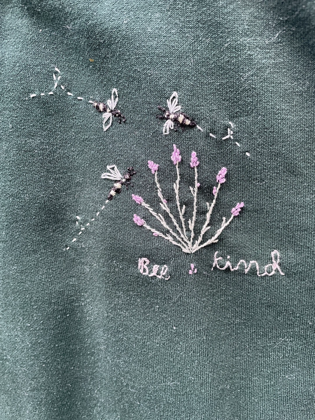 Green Crewneck Sweatshirt with Bee Kind Embroidery - photo 2