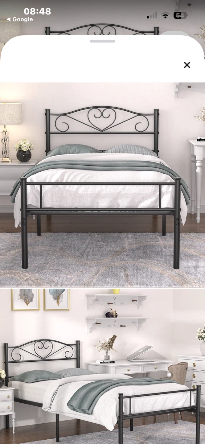 Twin Size Metal Bed Frame with Mattress with Heart Headboard