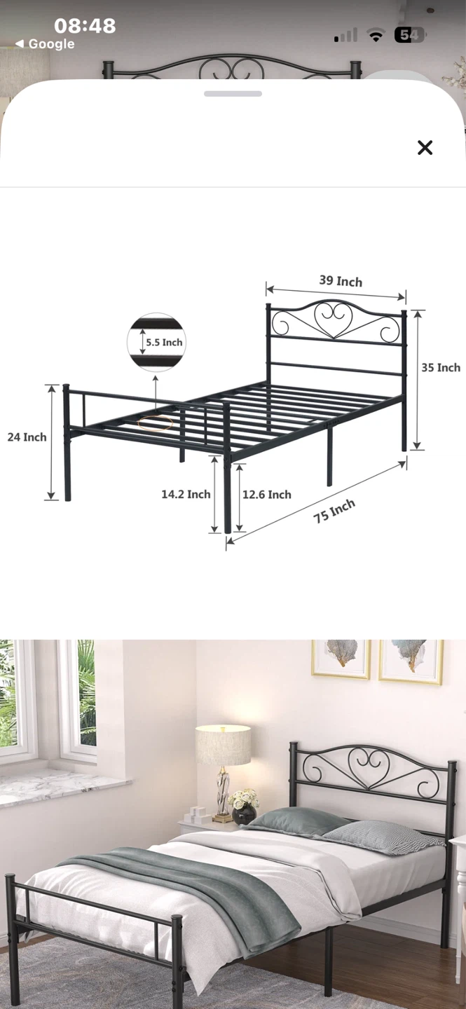 Twin Size Metal Bed Frame with Mattress with Heart Headboard - photo 3