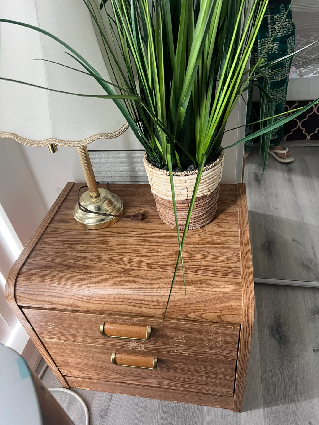 Wooden Nightstand with Two Drawers