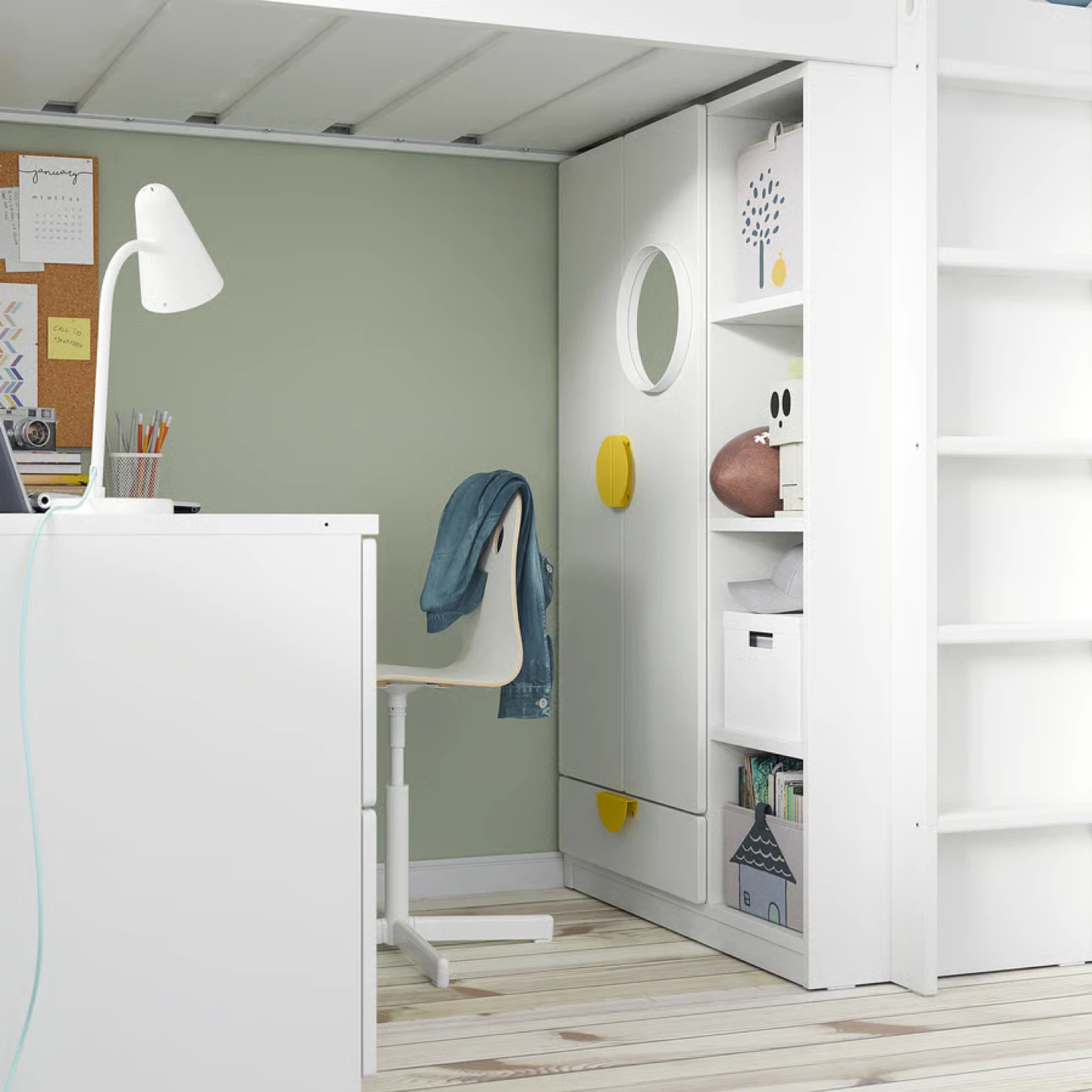 Modern Loft Bed with Study Desk and Storage