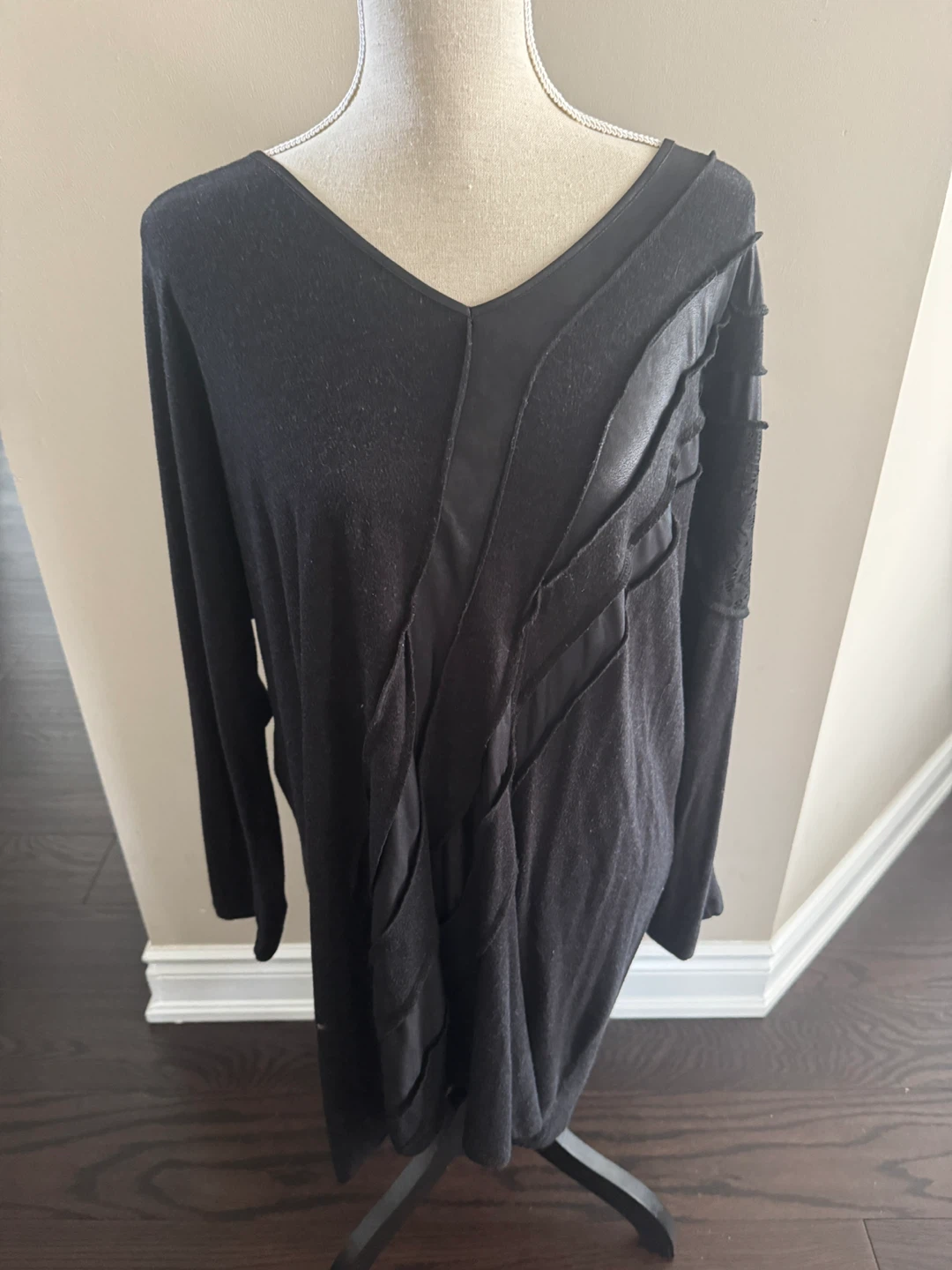 Diagonal Black Long Sleeve Top Size 42