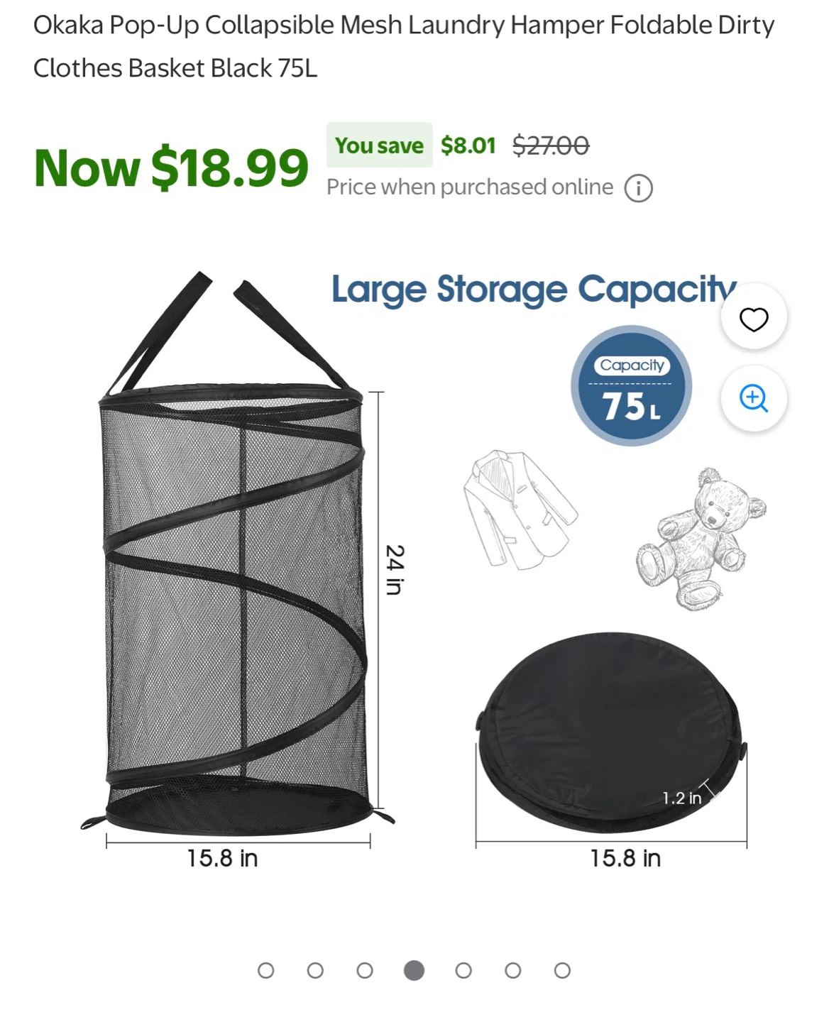 Collapsible Mesh Laundry Hamper - 75L