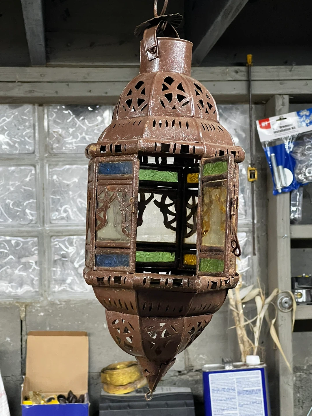 Moroccan Style Lantern with Stained Glass Panels