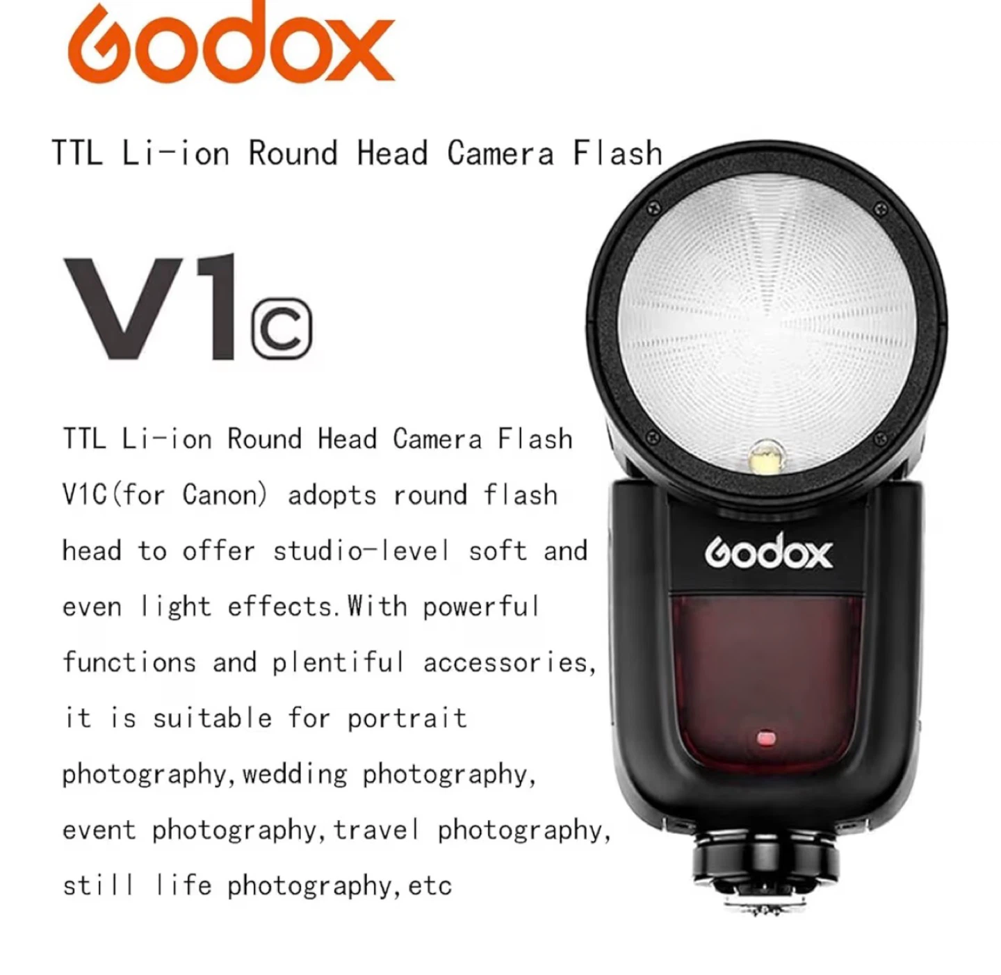 Godox V1C TTL Li-ion Round Head Camera Flash for Canon - photo 4