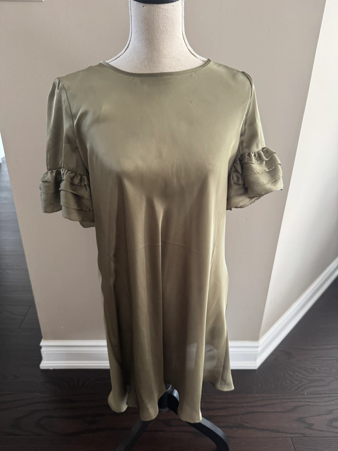 Olive Green Ruffle Sleeve Dress