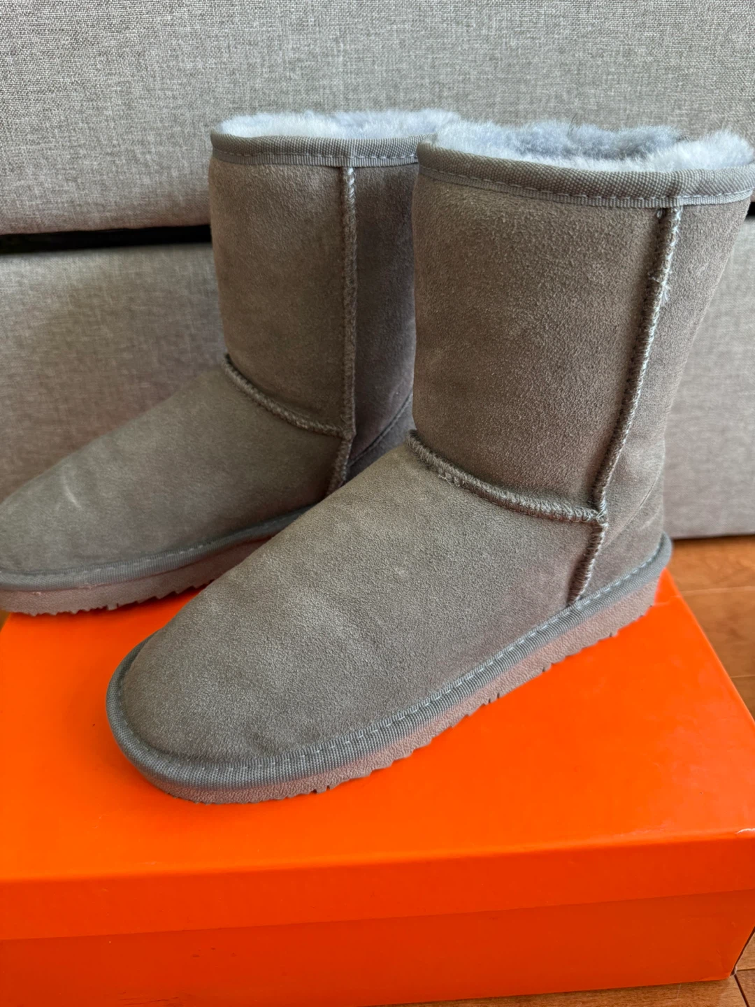 AUPJP Grey Suede Sheepskin Lined Boots - Size 5 - photo 2