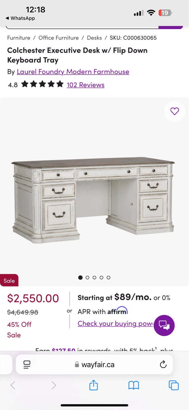 Colchester Executive Desk w/ Flip Down Keyboard Tray