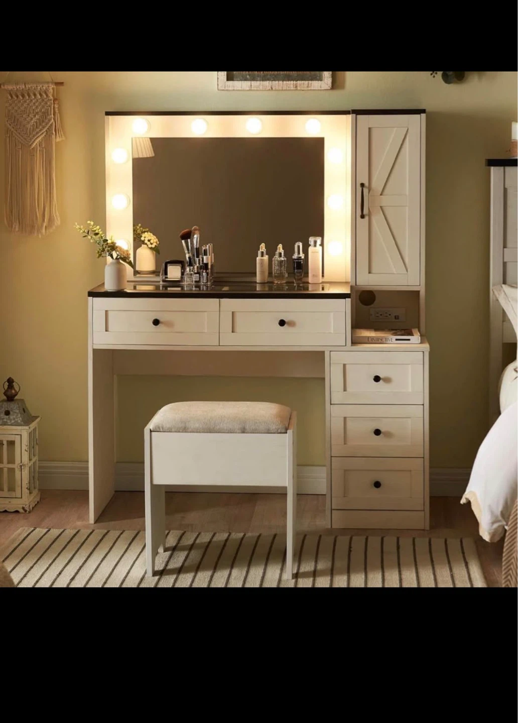 Farmhouse Vanity Table with Lighted Mirror and Stool - photo 3