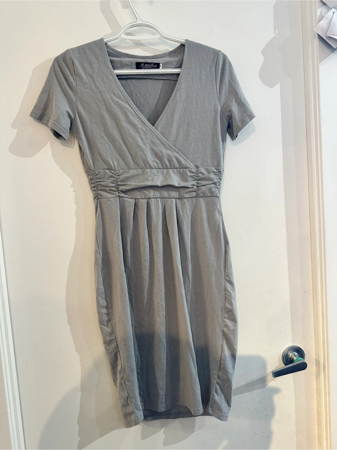 Grey Ruched Wrap maternity Dress M