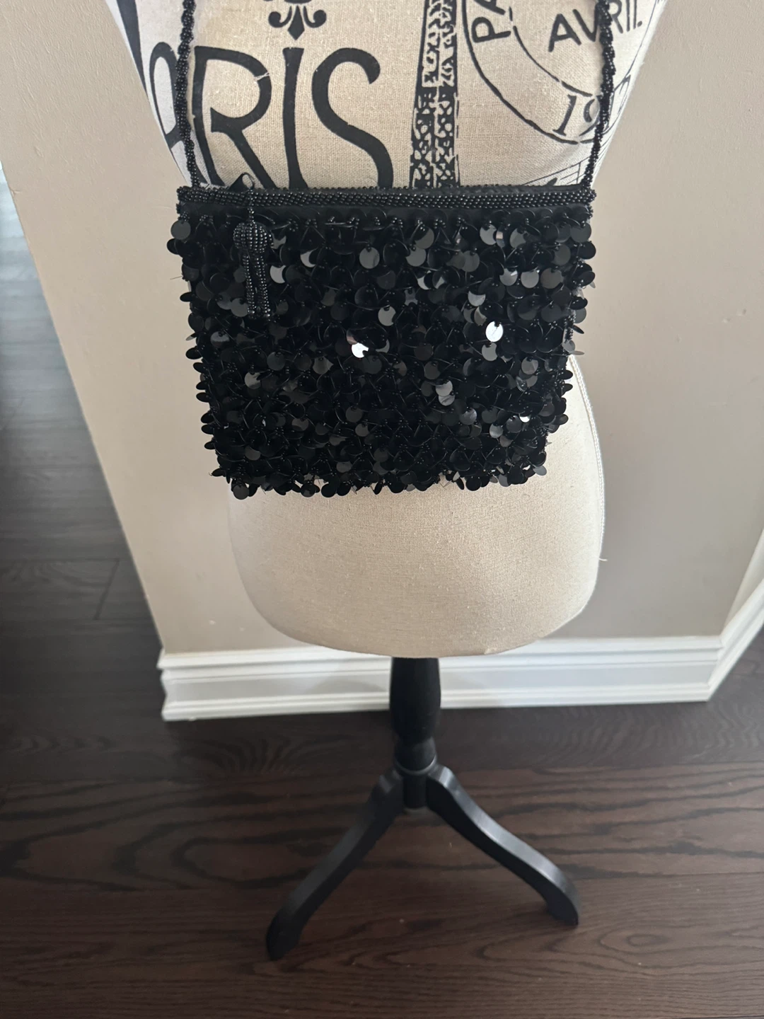 Black sequin and beaded clutch bag