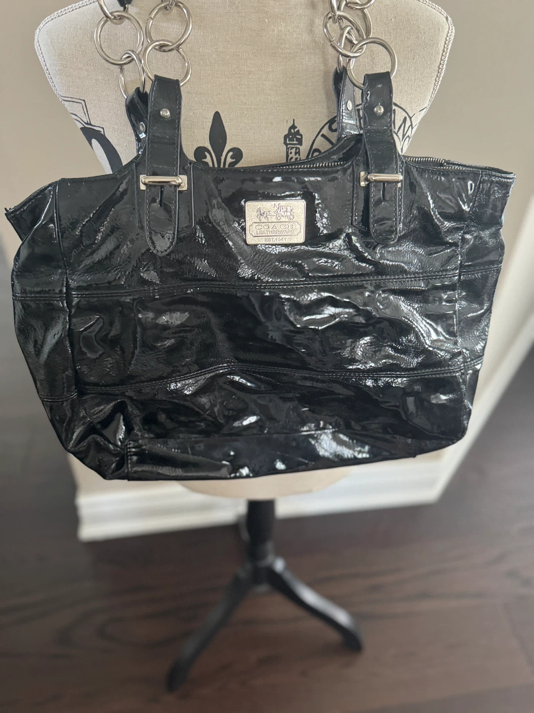 Black Patent Leather Tote Bag