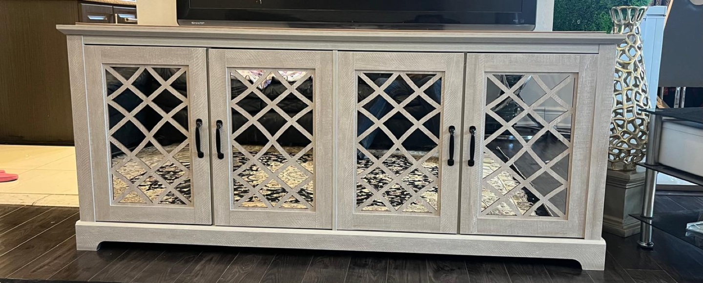 4-Door Mirrored Cabinet Console
