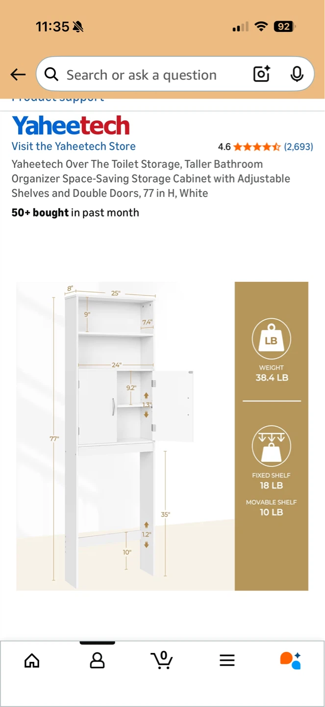 White Over The Toilet Storage Cabinet - photo 2
