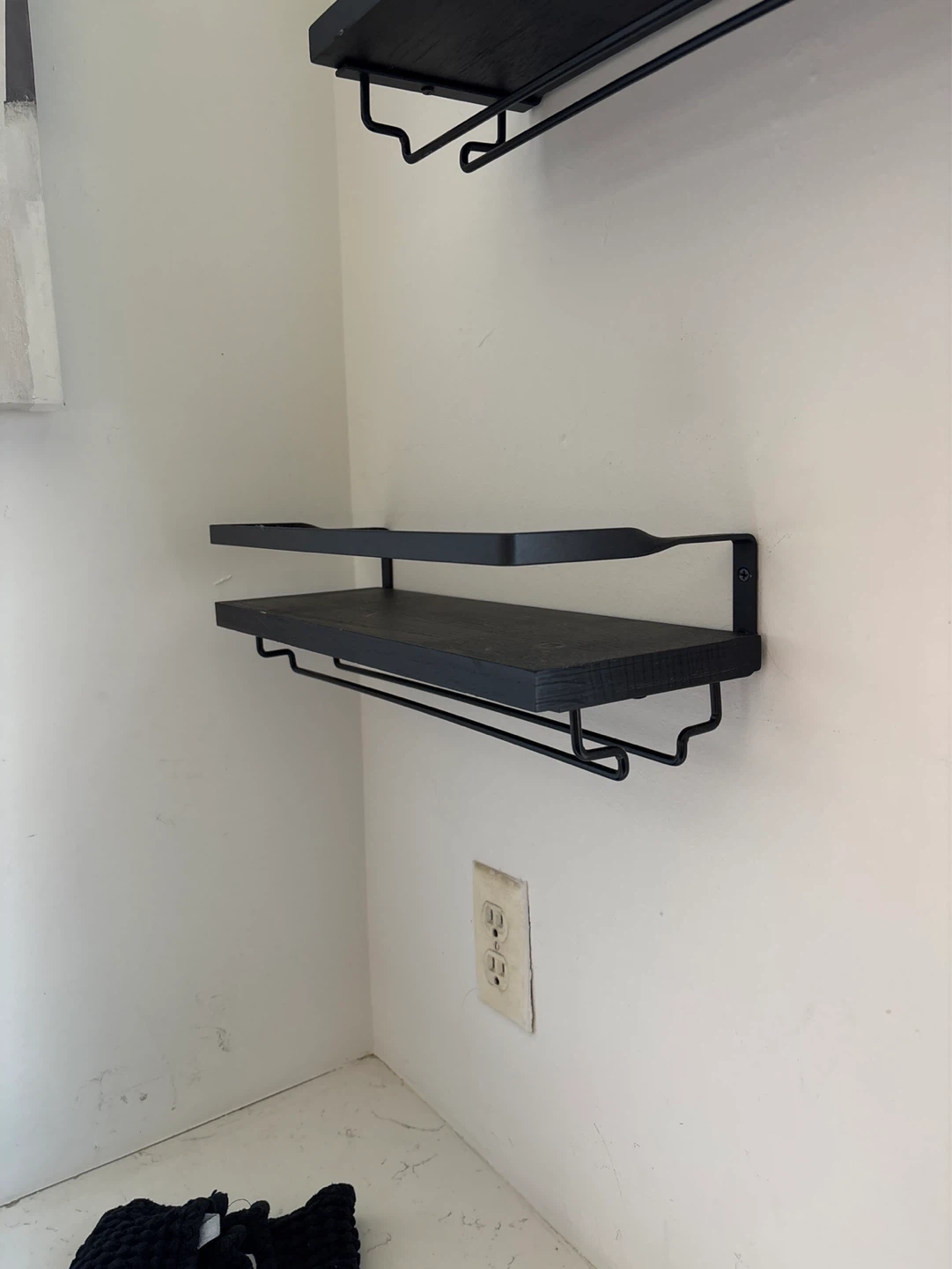 Black Floating Wall Shelf with Towel Bar