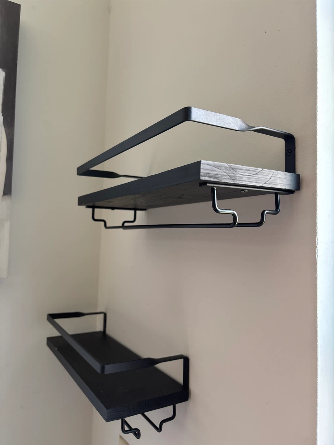 Black Floating Wall Shelf with Towel Bar - photo 2