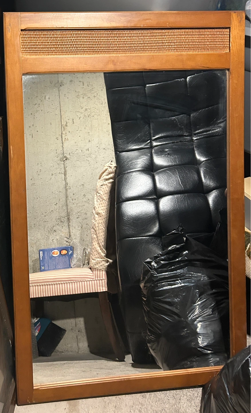 Mid-Century Modern Dresser Mirror with Woven Cane Accent