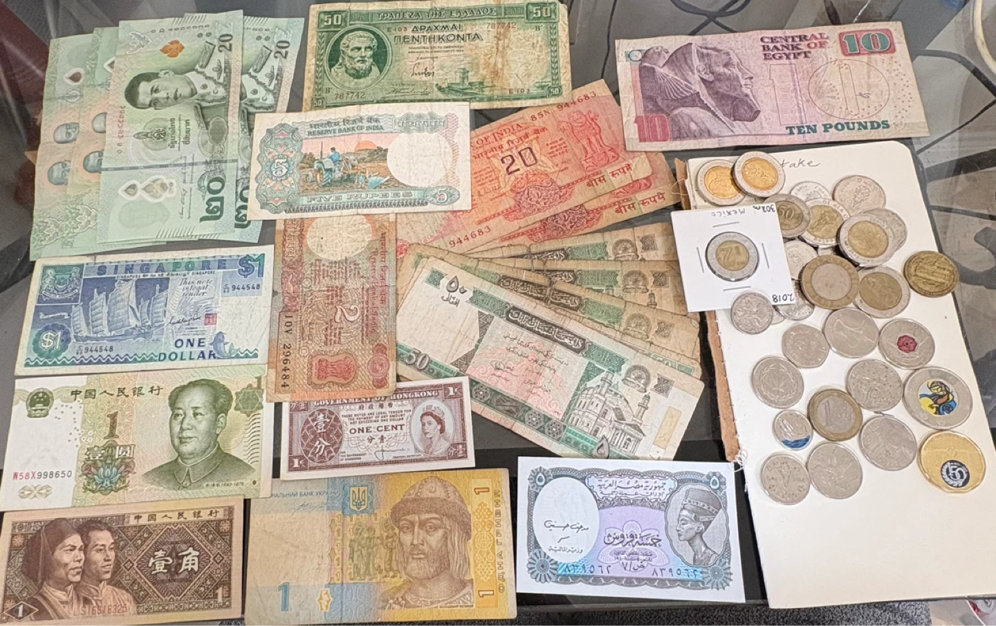 Assorted World Banknotes and Coins