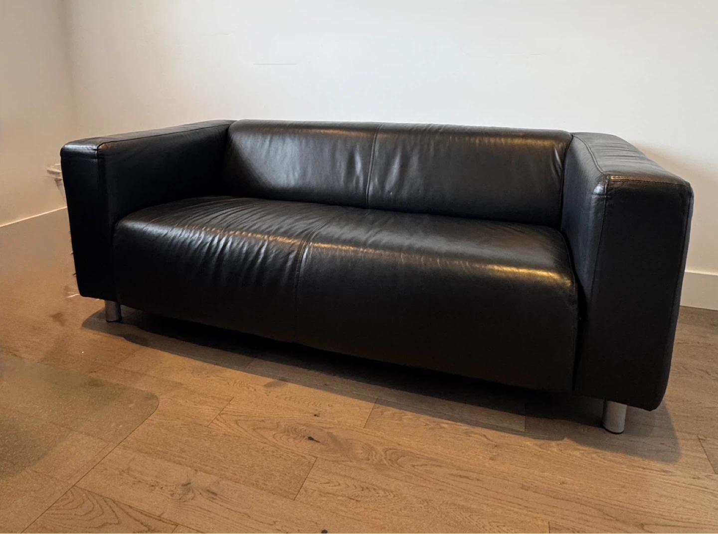 IKEA Black Leather Loveseat - photo 2