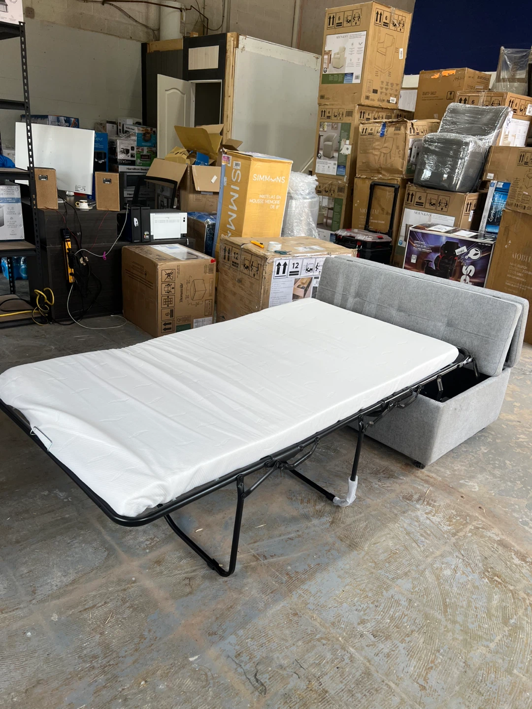 Sleeper Ottoman Grey Fabric with casters