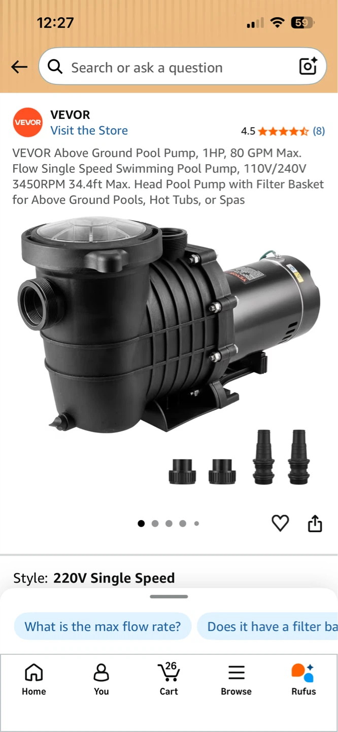 VEVOR Above Ground Pool Pump 1HP