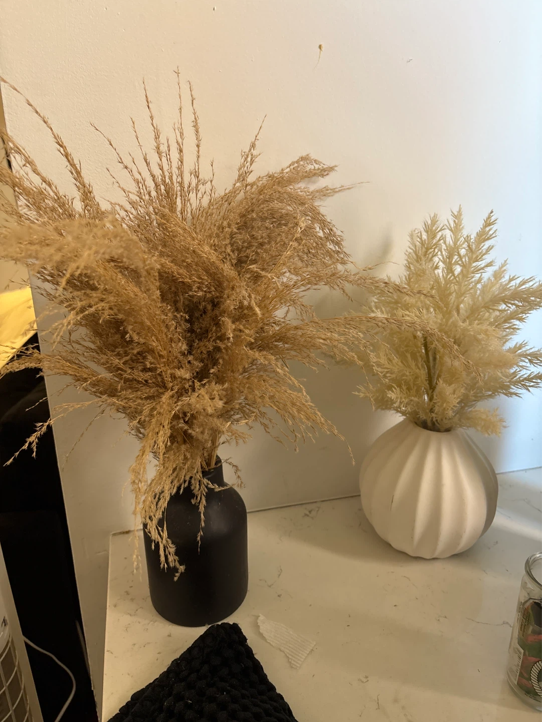 Dried Pampas Grass in Black Vase