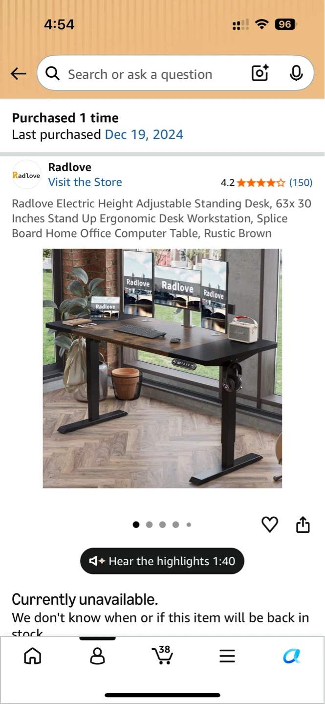 Radlove Electric Height Adjustable Standing Desk - Rustic Brown