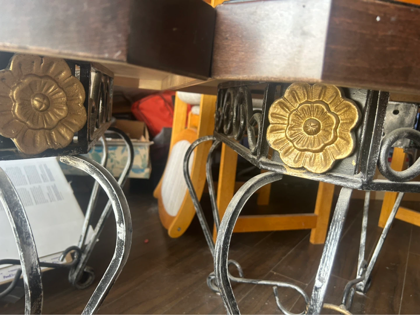 Set of 2 Ornate Metal Side Tables with Glass Tops - photo 2