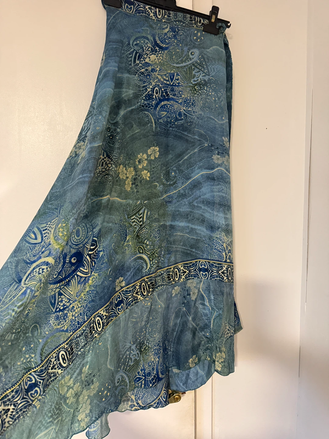 Blue Bohemian Print silk Wrap Skirt - One Size - photo 2