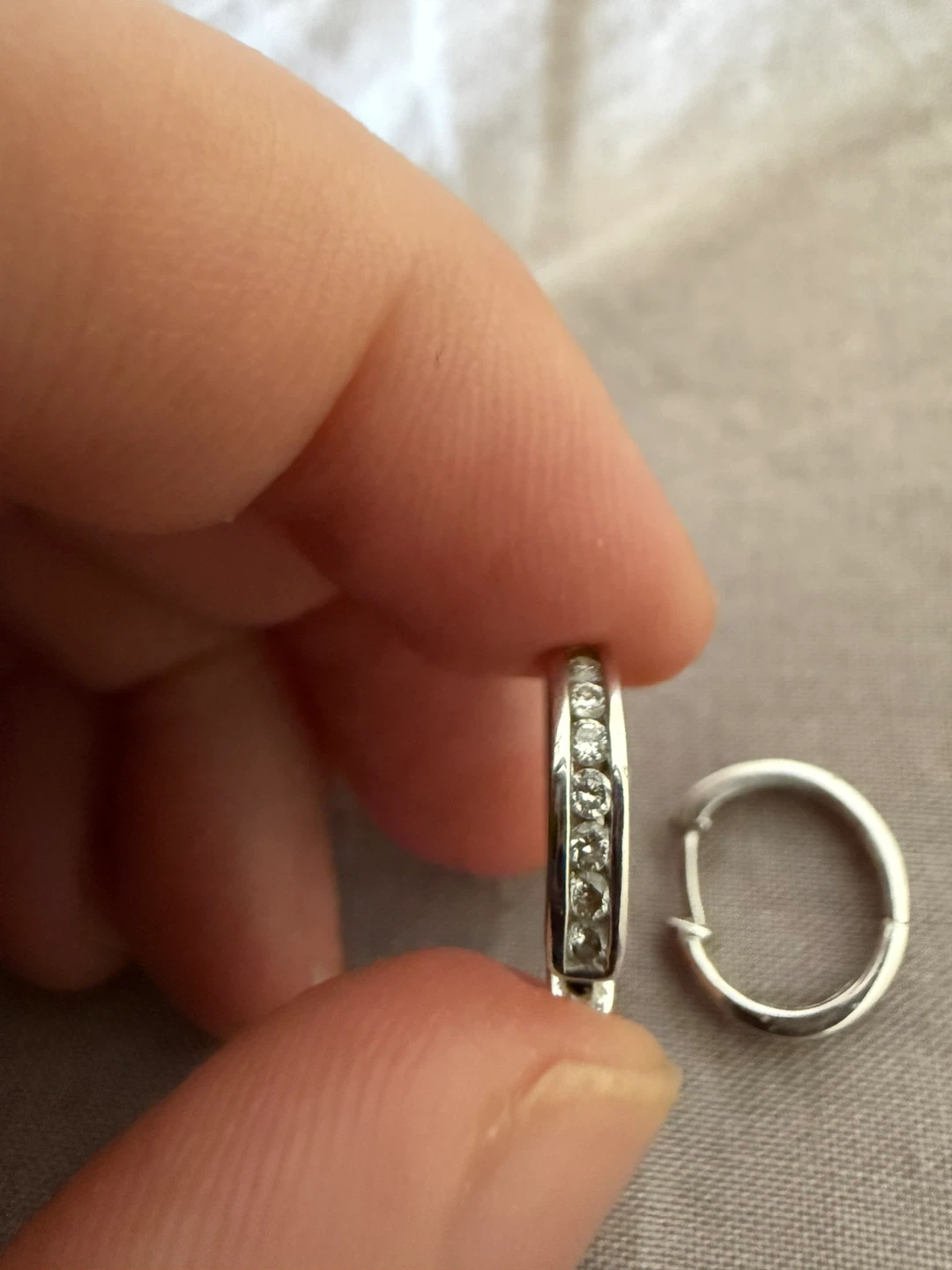 Silver Hoop Earrings with Rhinestones - photo 2